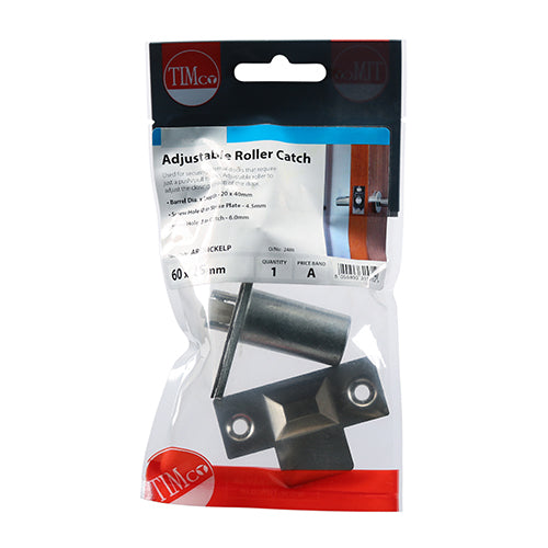 This is an image of Timco - Adjustable Roller Catch - Nickel 39mm (1 Each TIMpac) ARCNICKELP