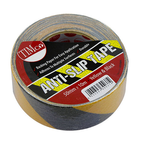 This is an image of Timco - Anti-Slip Tape - Yellow & Black 10m x 50mm (1 Each Roll) PCSASTSTRIPE