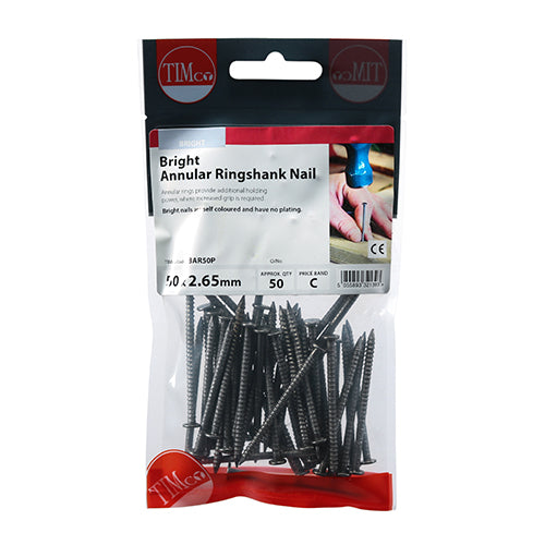 This is an image of Timco - Annular Ringshank Nails - Bright 50 x 2.65mm (50 PCS TIMpac) BAR50P