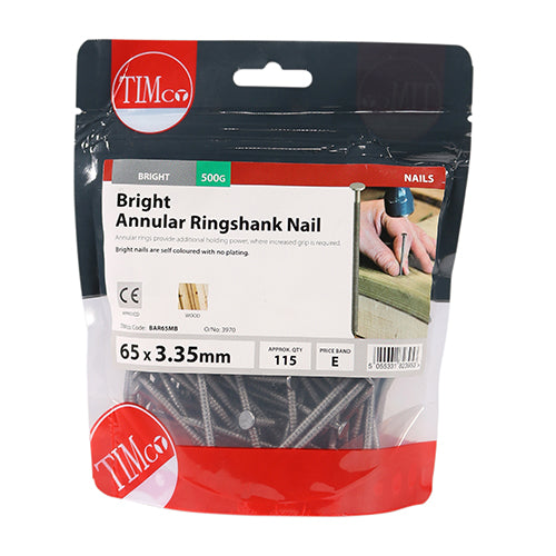 This is an image of Timco - Annular Ringshank Nails - Bright 65 x 3.35mm (0.5 Kg TIMbag) BAR65MB