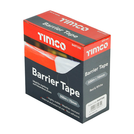 This is an image of Timco - Barrier Tape - Red & White 500m x 70mm (1 Each Box) BART500