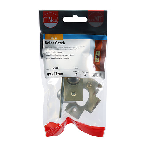 This is an image of Timco - Bales Catches - Electro Brass 19mm (2 Pieces TIMpac) BC19P