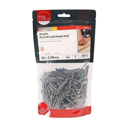This is an image of Timco - Round Lost Head Nails - Bright 50 x 3.00mm (1 Kg TIMbag) BLH50B