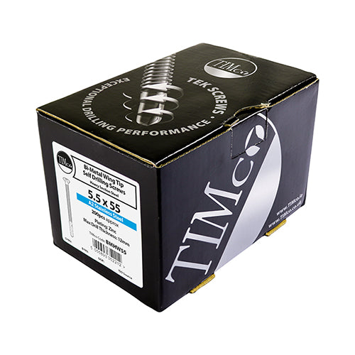 This is an image of Timco - Metal Construction Timber to Heavy Section Screws - Countersunk - Wing-Tip - Self-Drilling - Exterior - Silver Organic 5.5 x 85mm - (100 PCS Box) BMHW85