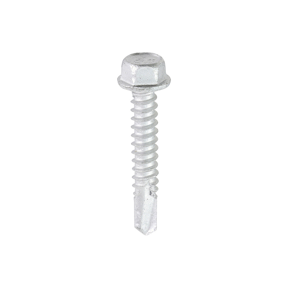 This is an image of Timco - Metal Construction Light Section Screws - Hex - Self-Drilling - Bi-Metal - Exterior - Silver Organic 5.5 x 32mm - (100 PCS Box) BML32