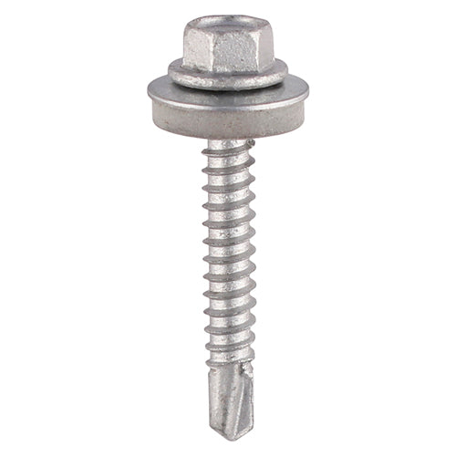 This is an image of Timco - Metal Construction Light Section Screws - Hex - EPDM Washer - Self-Drilling - Exterior - Silver Organic 5.5 x 38mm - (100 PCS Box) BML38W16