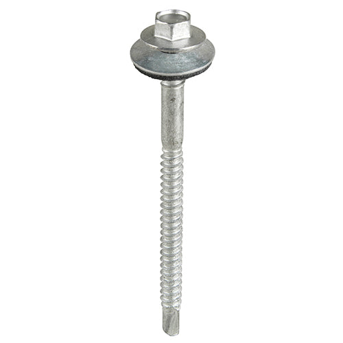 This is an image of Timco - Metal Construction Composite Panel Screws - Hex - EPDM Washer - Self-Drilling - Bi-Metal - Exterior - Silver Organic 5.5/6.3 x 70mm - (100 PCS Box) BMLH70W16