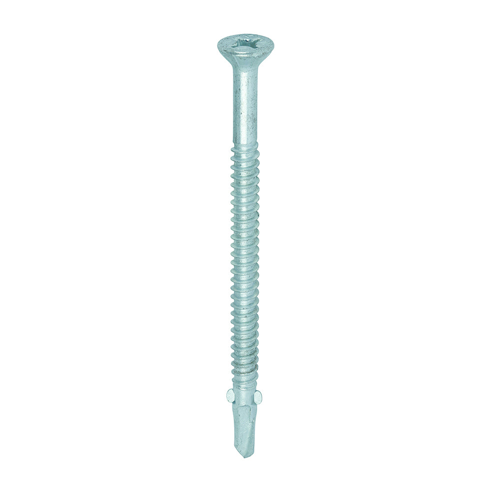 This is an image of Timco - Metal Construction Timber to Light Section Screws - Countersunk - Wing-Tip - Self-Drilling - Bi-Metal - Exterior - Silver Organic 5.5 x 85mm - (100 PCS Box) BMLW85