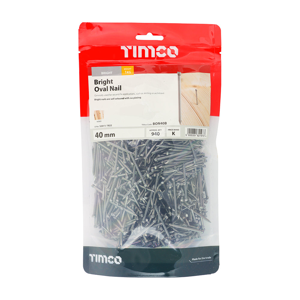 This is an image of Timco - Oval Nails - Bright 40mm (1 Kg TIMbag) BON40B