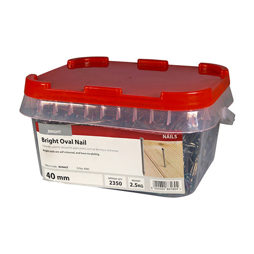 This is an image of Timco - Oval Nails - Bright 40mm (2.5 Kg TIMtub) BON40T