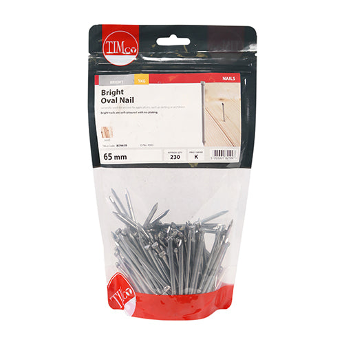 This is an image of Timco - Oval Nails - Bright 65mm (1 Kg TIMbag) BON65B