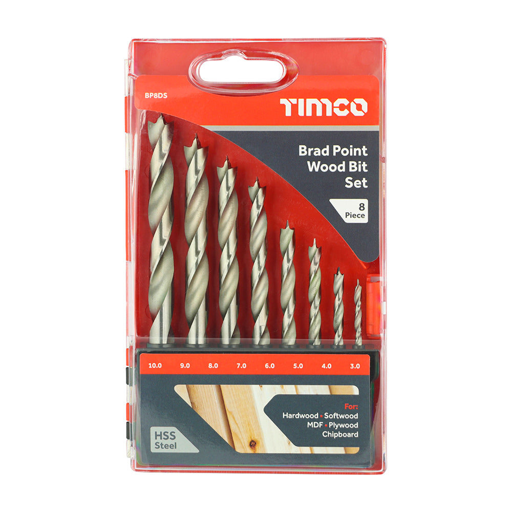 This is an image of Timco - Brad Point Wood Bit Set 8pcs (8 Pieces Case) BP8DS