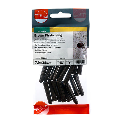 This is an image of Timco - Plastic Plugs - Brown 36mm - (20 PCS TIMpac) BPLUGP