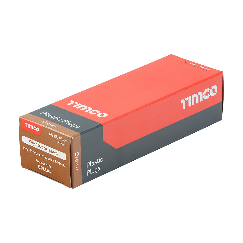 This is an image of Timco - Plastic Plugs - Brown 36mm - (100 PCS Box) BPLUG