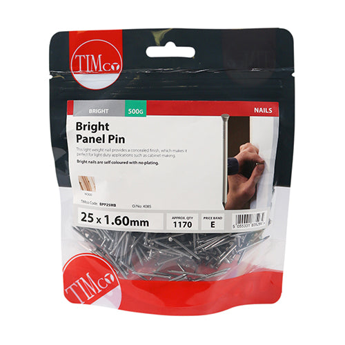 This is an image of Timco - Panel Pins - Bright 25 x 1.60mm (0.5 Kg TIMbag) BPP25MB