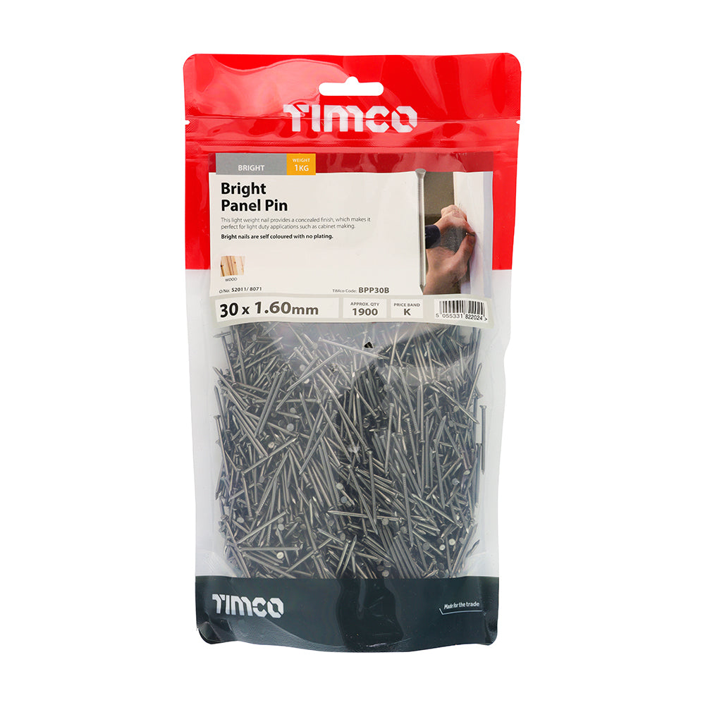 This is an image of Timco - Panel Pins - Bright 30 x 1.60mm (1 Kg TIMbag) BPP30B