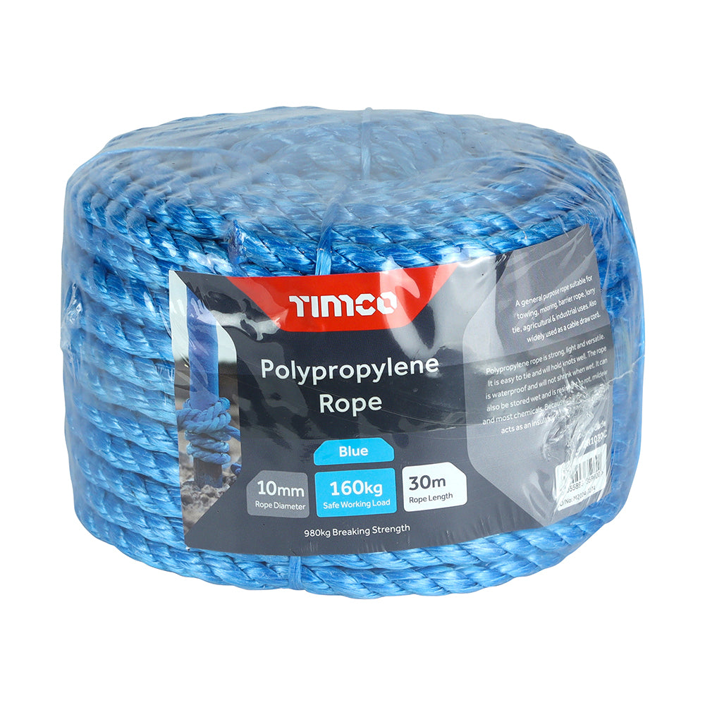 This is an image of Timco - Polypropylene Rope - Blue - Coil 10mm x 30m (1 Each Unit) BR1030C