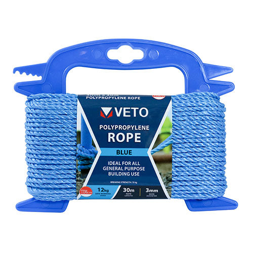 This is an image of Timco - Polypropylene Rope - Blue - Winder 3mm x 30m (1 Each Unit) BR330W