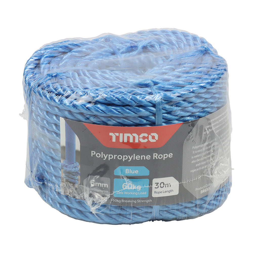 This is an image of Timco - Polypropylene Rope - Blue - Coil 6mm x 30m (1 Each Unit) BR630C