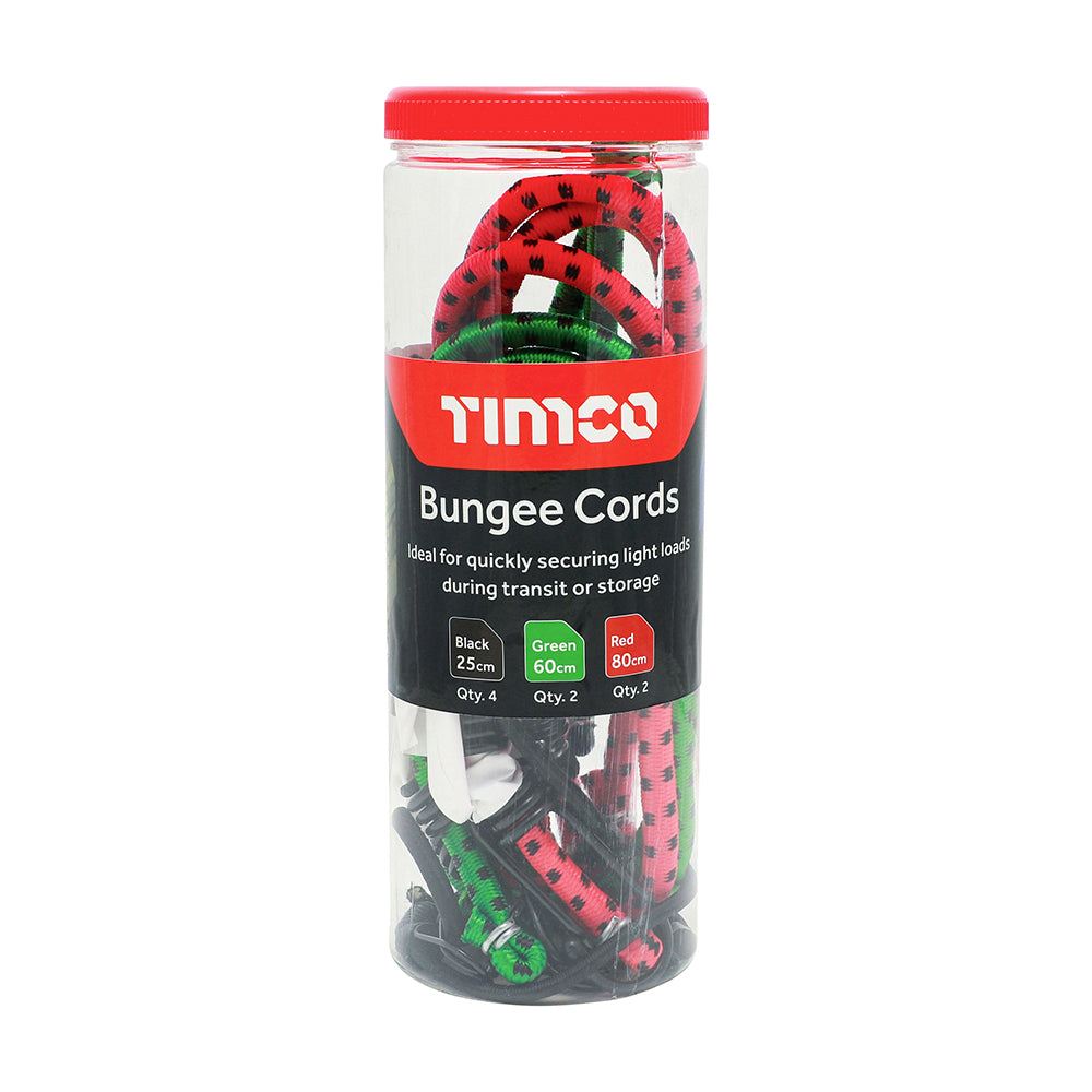 This is an image of Timco - Bungee Cords - Mixed Pack 8pcs (8 Pieces Tube) BUNMIX8
