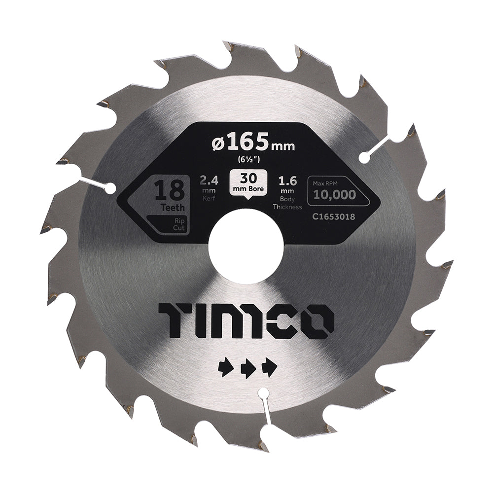 This is an image of Timco - Circular Saw Blade - Combination - Medium 165 x 30 x 18T (1 Each Clamshell) C1653018