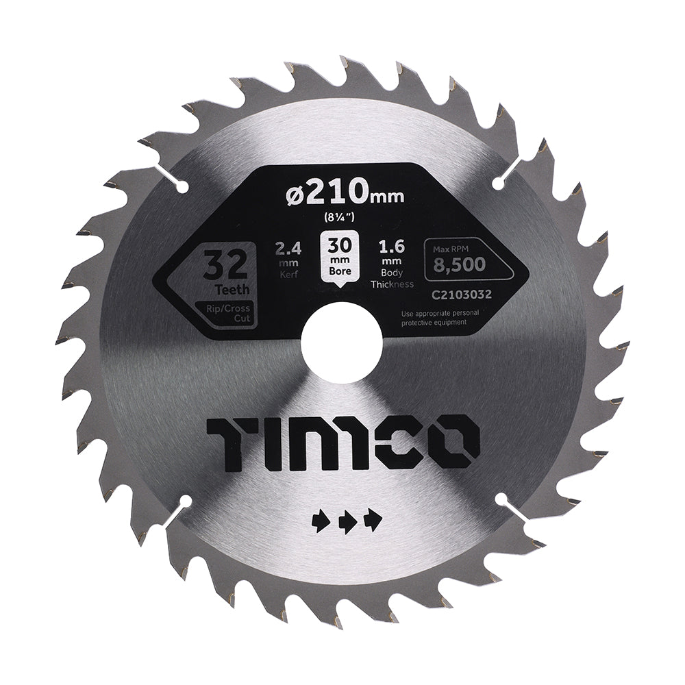 This is an image of Timco - Circular Saw Blade - General Purpose - Coarse/Medium 210 x 30 x 32T (1 Each Clamshell) C2103032