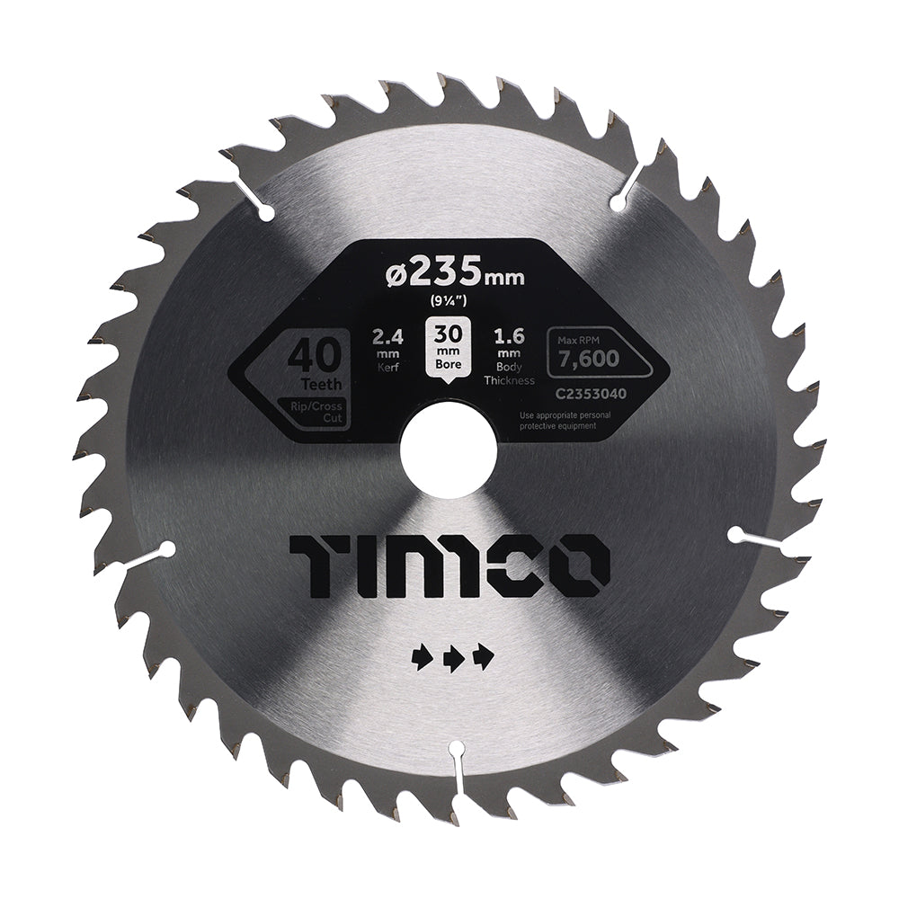 This is an image of Timco - Circular Saw Blade - General Purpose - Coarse/Medium 235 x 30 x 40T (1 Each Clamshell) C2353040