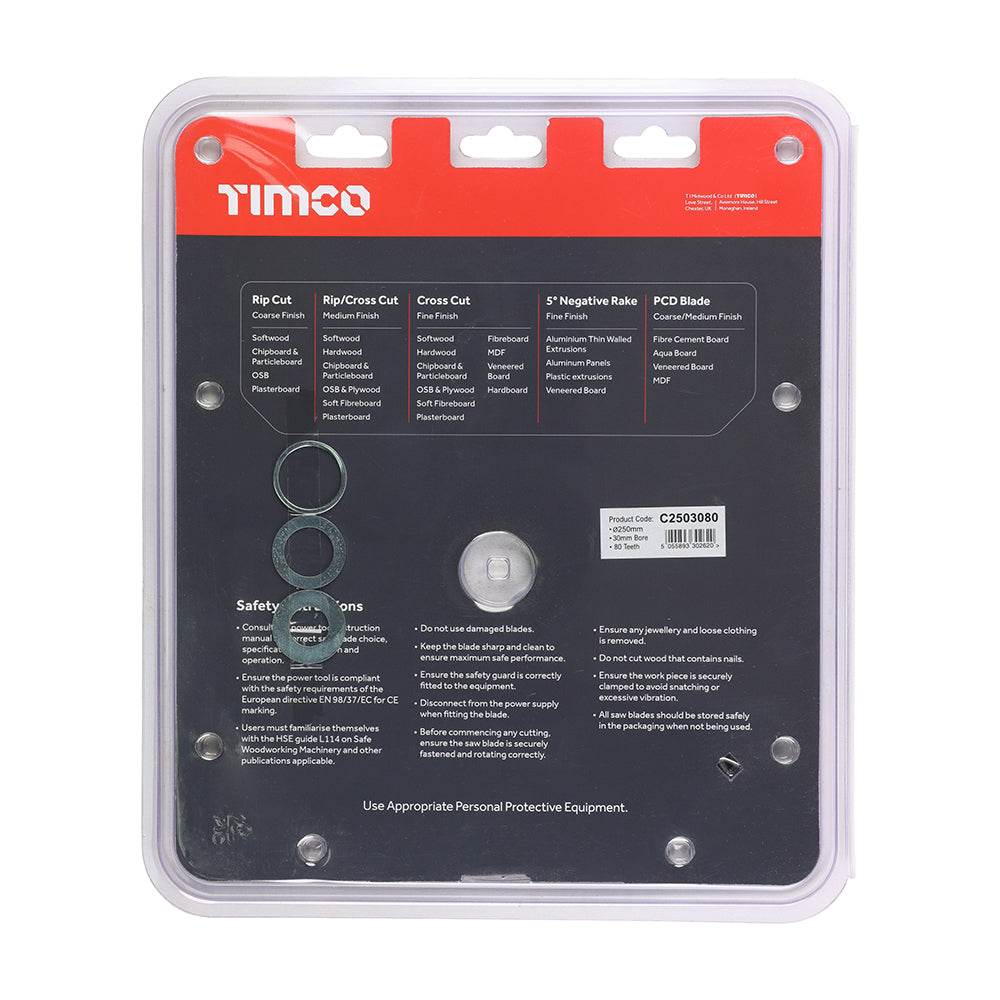 This is an image of Timco - Circular Saw Blade - Fine Trim/Finishing - Extra Fine 250 x 30 x 80T (1 Each Clamshell) C2503080