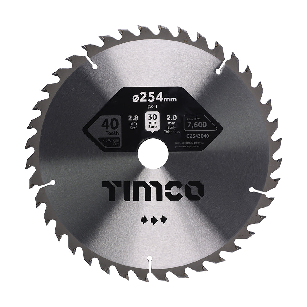This is an image of Timco - Circular Saw Blade - Combination - Medium 254 x 30 x 40T (1 Each Clamshell) C2543040