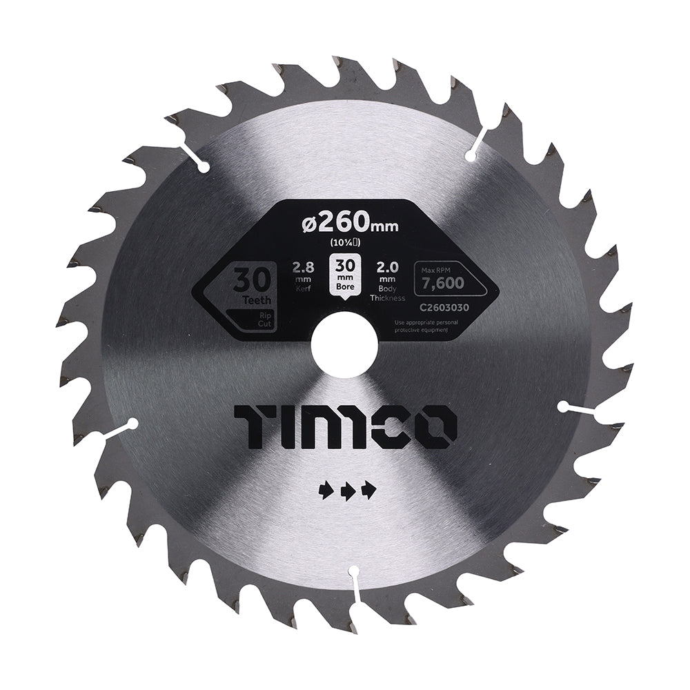This is an image of Timco - Circular Saw Blade - General Purpose - Coarse/Medium 260 x 30 x 30T (1 Each Clamshell) C2603030