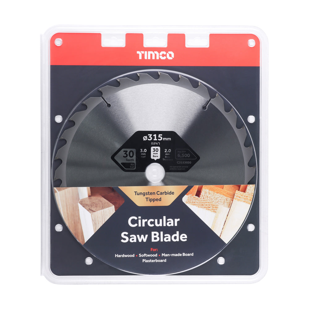This is an image of Timco - Circular Saw Blade - General Purpose - Coarse/Medium 315 x 30 x 30T (1 Each Clamshell) C3153030