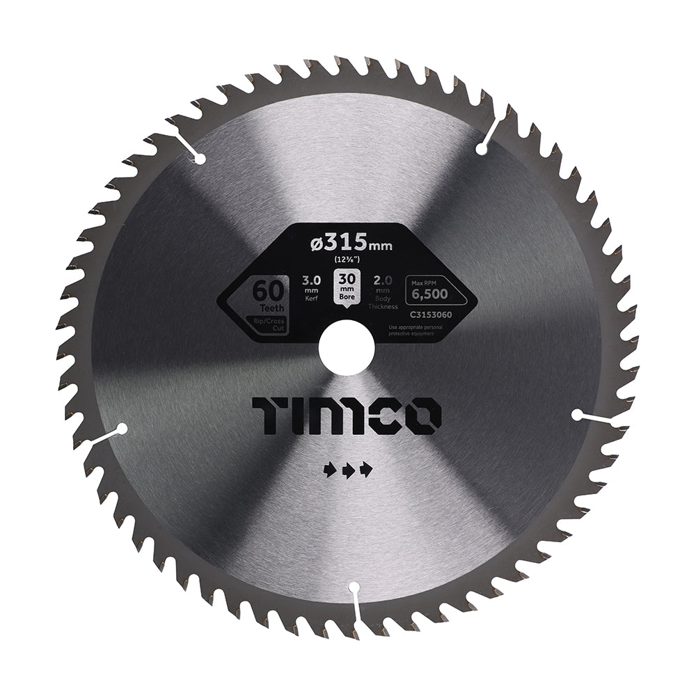 This is an image of Timco - Circular Saw Blade - Trimming/Crosscut - Medium/Fine 315 x 30 x 60T (1 Each Clamshell) C3153060