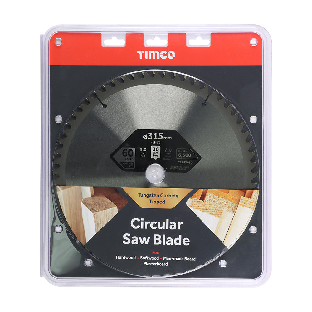 This is an image of Timco - Circular Saw Blade - Trimming/Crosscut - Medium/Fine 315 x 30 x 60T (1 Each Clamshell) C3153060