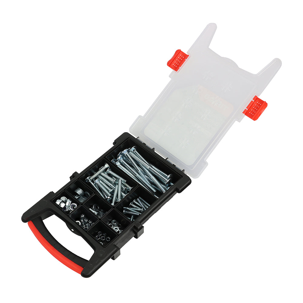 This is an image of Timco - Mixed Carriage Bolts, Nuts and Washers Grab Pack ÃÆ€™Ãƒ€ ‚¬„¢¢ÃƒÆ’Æ€™Ãƒ€š¢ÃƒÆ’¢Ãƒ¢‚¬Å¡¬Ãƒ€¦¡¬ÃƒÆ’Æ€™Ãƒ€š¢ÃƒÆ’¢Ãƒ¢€š¬Ã…¡Ãƒ€š¬ÃƒÆ’‚¬¦Ãƒ¢€š¬Ã…€œ Zinc - (140 PCS Tray) CBGPACK