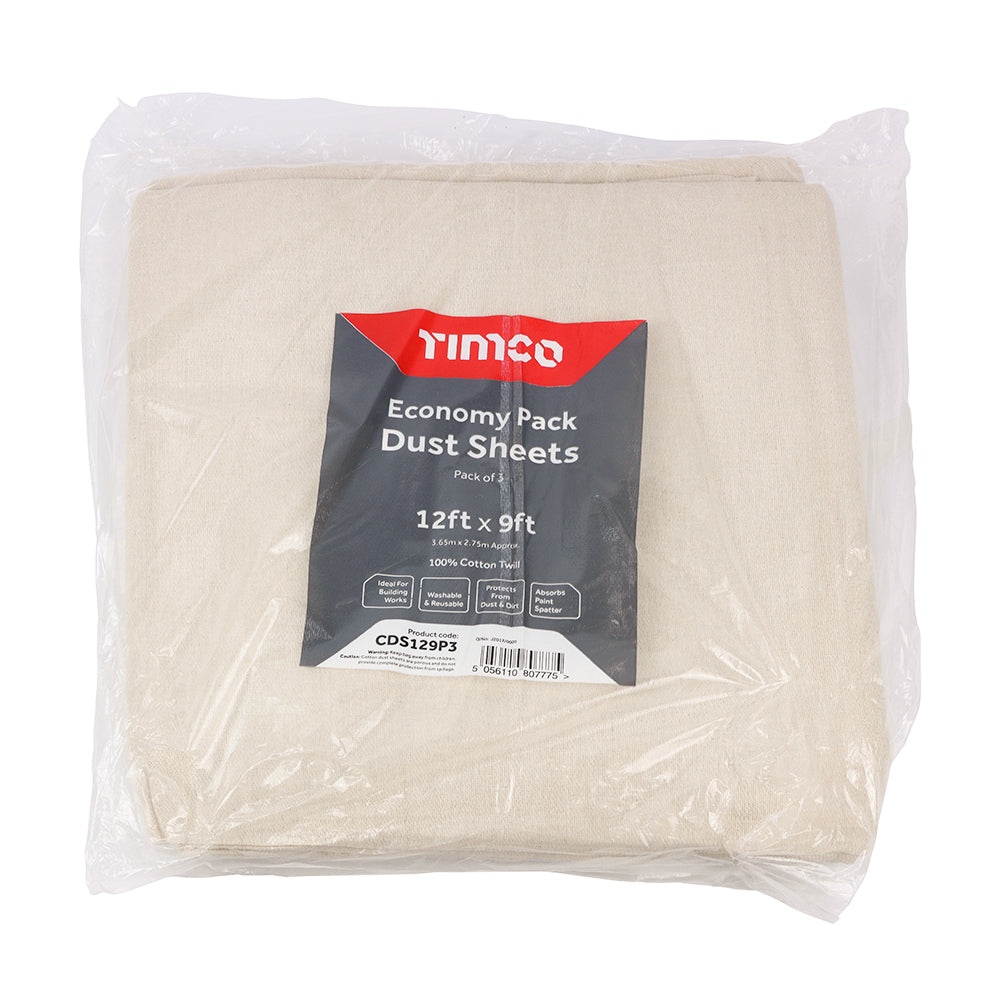 This is an image of Timco - Economy Dust Sheets 12ft x 9ft (3 Pieces Bag) CDS129P3