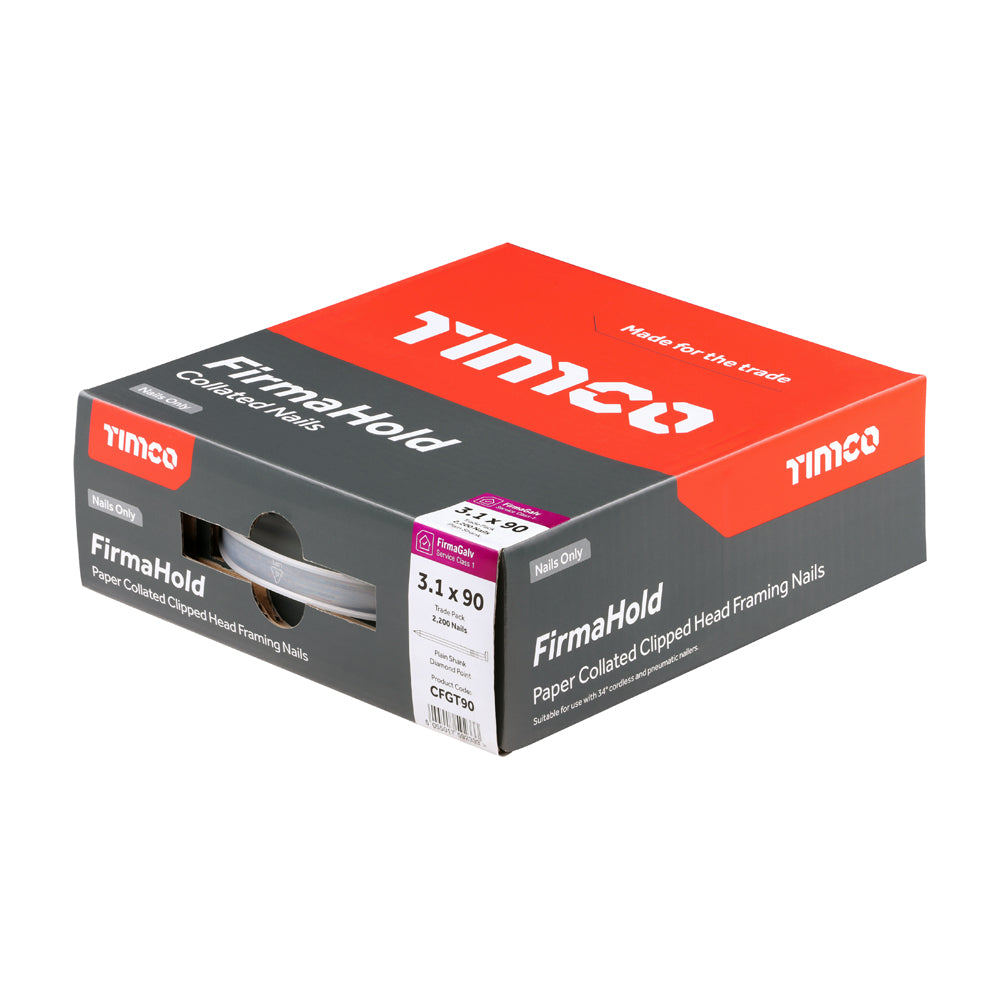 This is an image of Timco - FirmaHold Collated Clipped Head Nails - Trade Pack - Plain Shank - FirmaGalv 3.1 x 90mm (2200 PCS Box) CFGT90