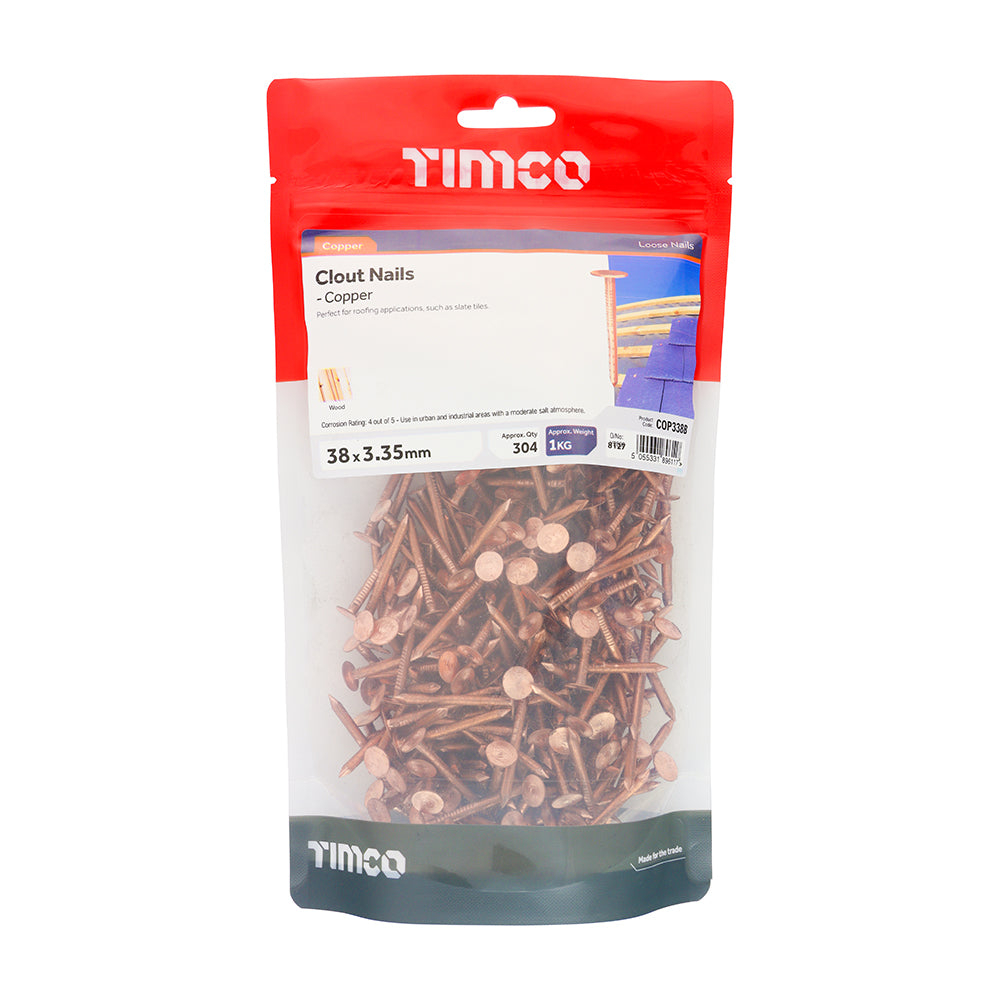 This is an image of Timco - Clout Nails - Copper 38 x 3.35mm (1 Kg TIMbag) COP338B