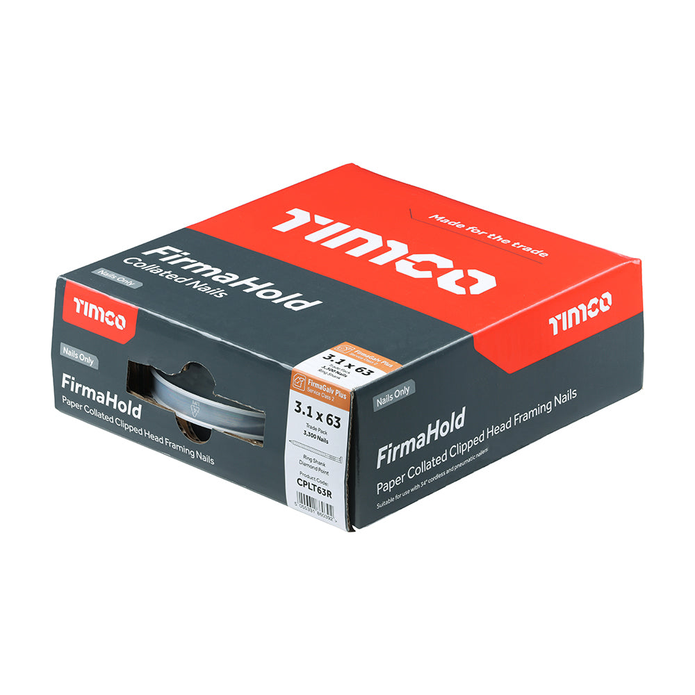 This is an image of Timco - FirmaHold Collated Clipped Head Nails - Trade Pack - Ring Shank - FirmaGalv + 3.1 x 63mm (3300 PCS Box) CPLT63R