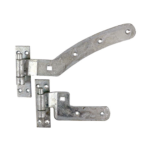 This is an image of Timco - Pair of Curved Rail Hinge Set - Left Hand - Hot Dipped Galvanised 300mm (1 Pairs Plain Bag) CRHLG