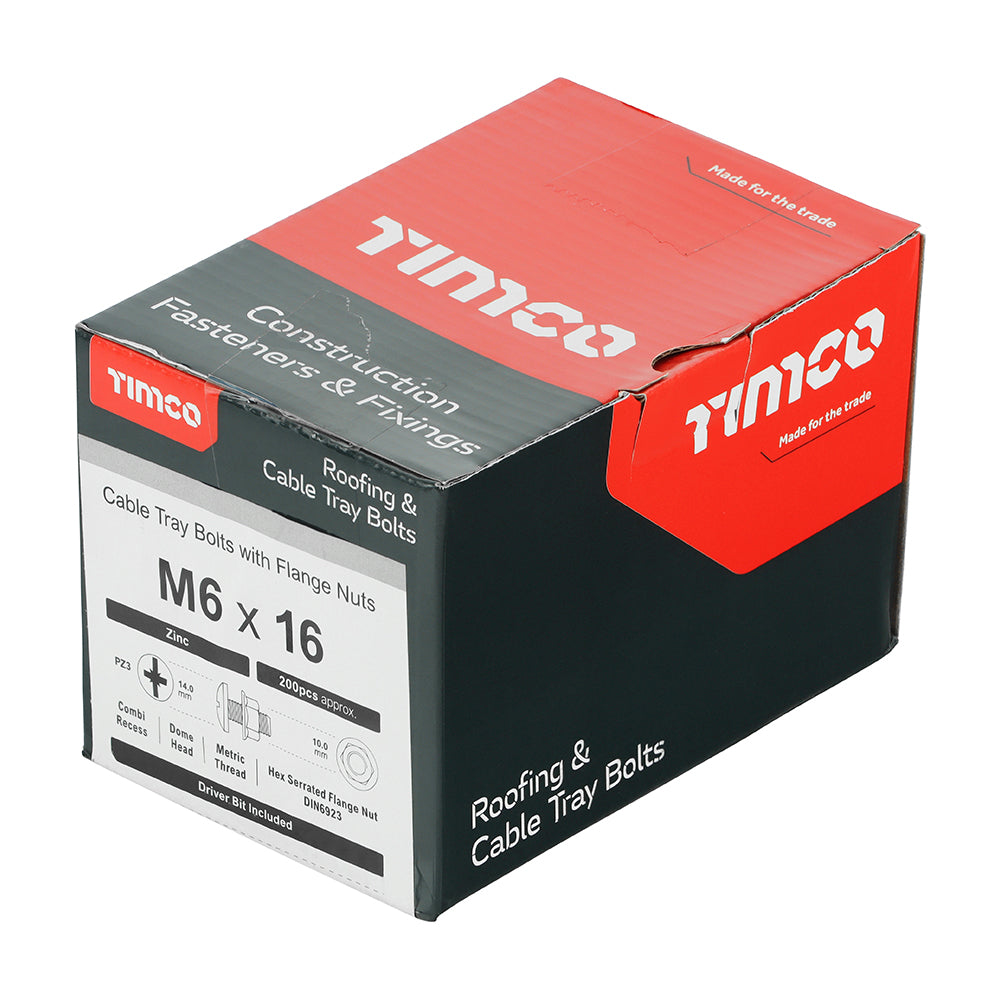 This is an image of Timco - Cable Tray Bolts with Flange Nuts - Zinc M6 x 16mm - (200 PCS Box) CTB616
