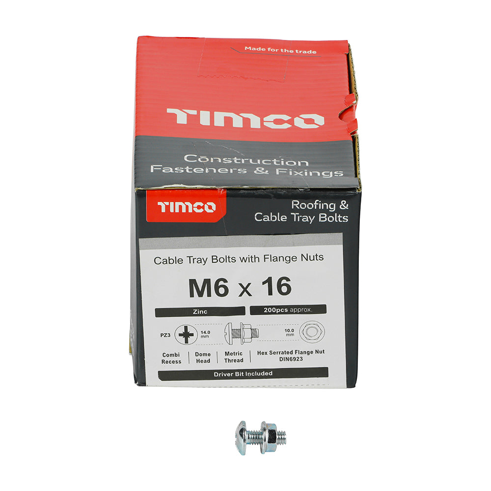 This is an image of Timco - Cable Tray Bolts with Flange Nuts - Zinc M6 x 16mm - (200 PCS Box) CTB616