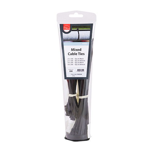 This is an image of Timco - Cable Ties - Mixed - Black & Natural Mixed 200pcs - (200 PCS Tube) CTMIX200