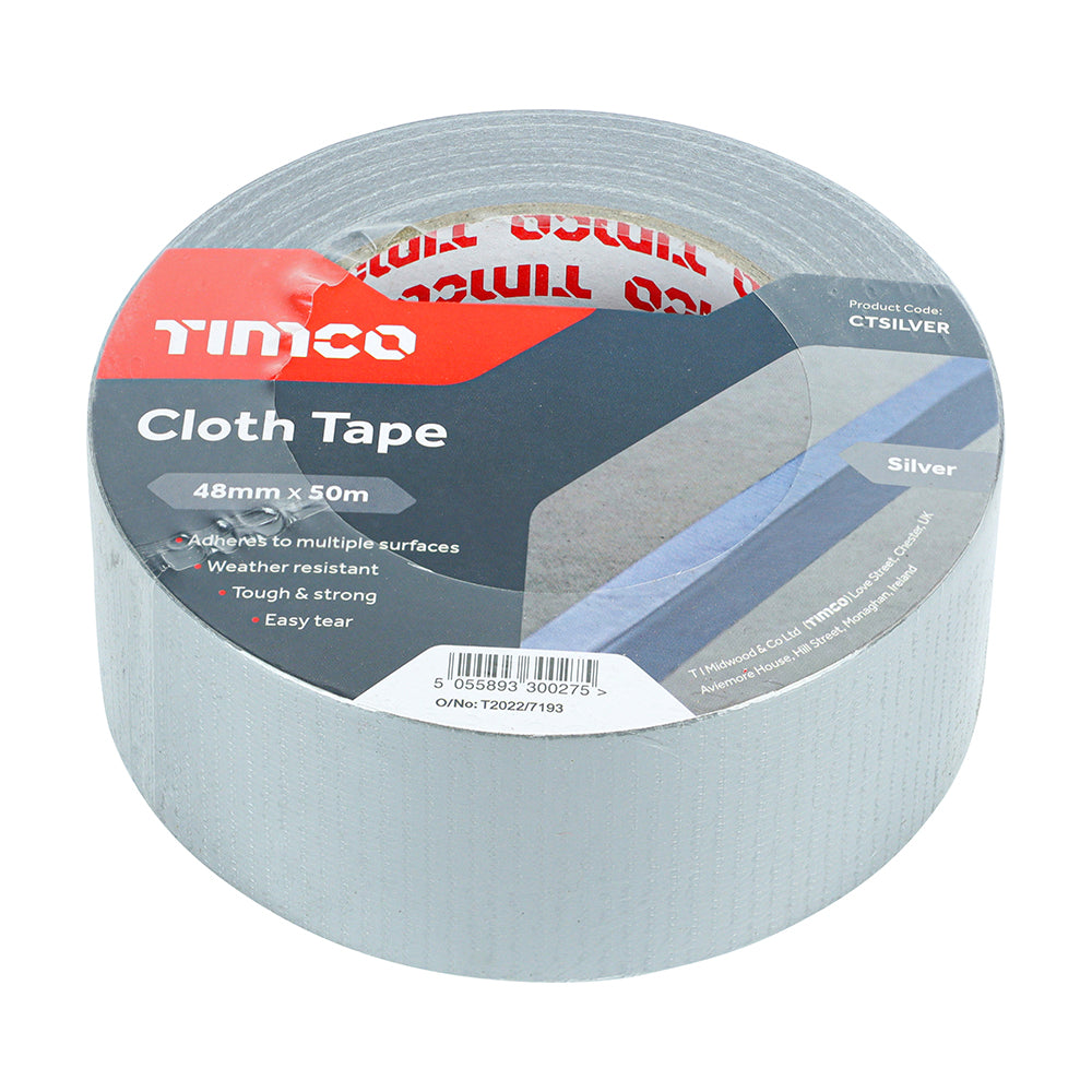 This is an image of Timco - Cloth Tape - Silver 50m x 48mm (1 Each Roll) PCSCTSILVER