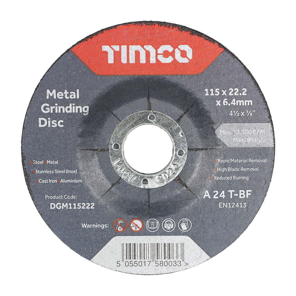 This is an image of Timco - Bonded Abrasive Disc - For Grinding 115 x 22.2 x 6.4 (25 Pieces Box) DGM115222