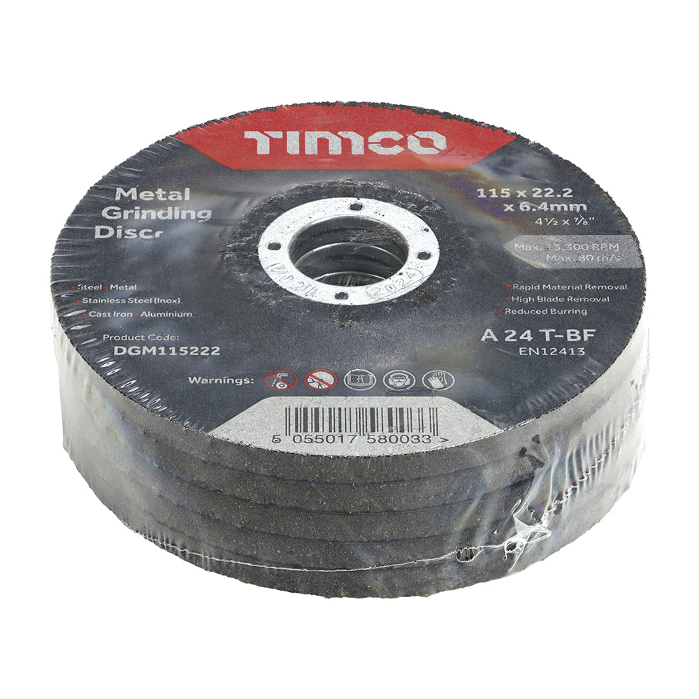 This is an image of Timco - Bonded Abrasive Disc - For Grinding 115 x 22.2 x 6.4 (25 Pieces Box) DGM115222