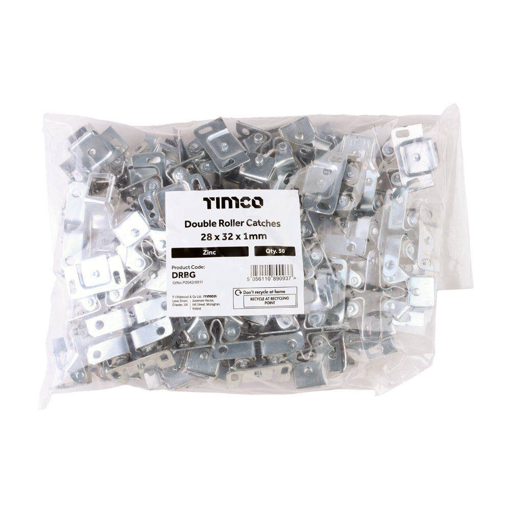 This is an image of Timco - Double Roller Catches - Zinc 28 x 32 x 1mm - (50 PCS Bag) DRBG
