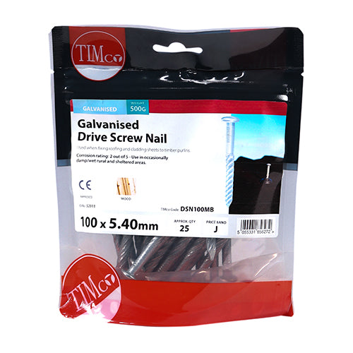 This is an image of Timco - Drive Screws - Galvanised 100 x 5.40mm (0.5 Kg TIMbag) DSN100MB