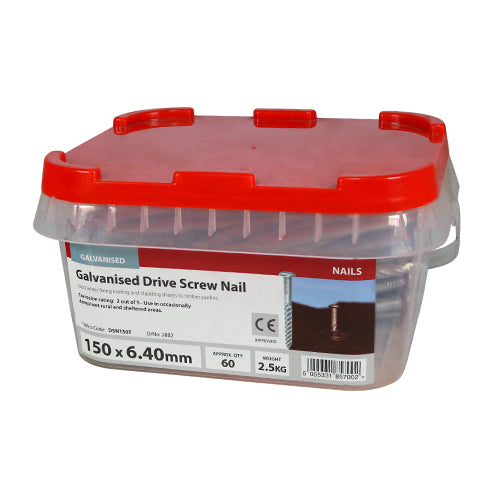 This is an image of Timco - Drive Screws - Galvanised 150 x 6.40mm (2.5 Kg TIMtub) DSN150T