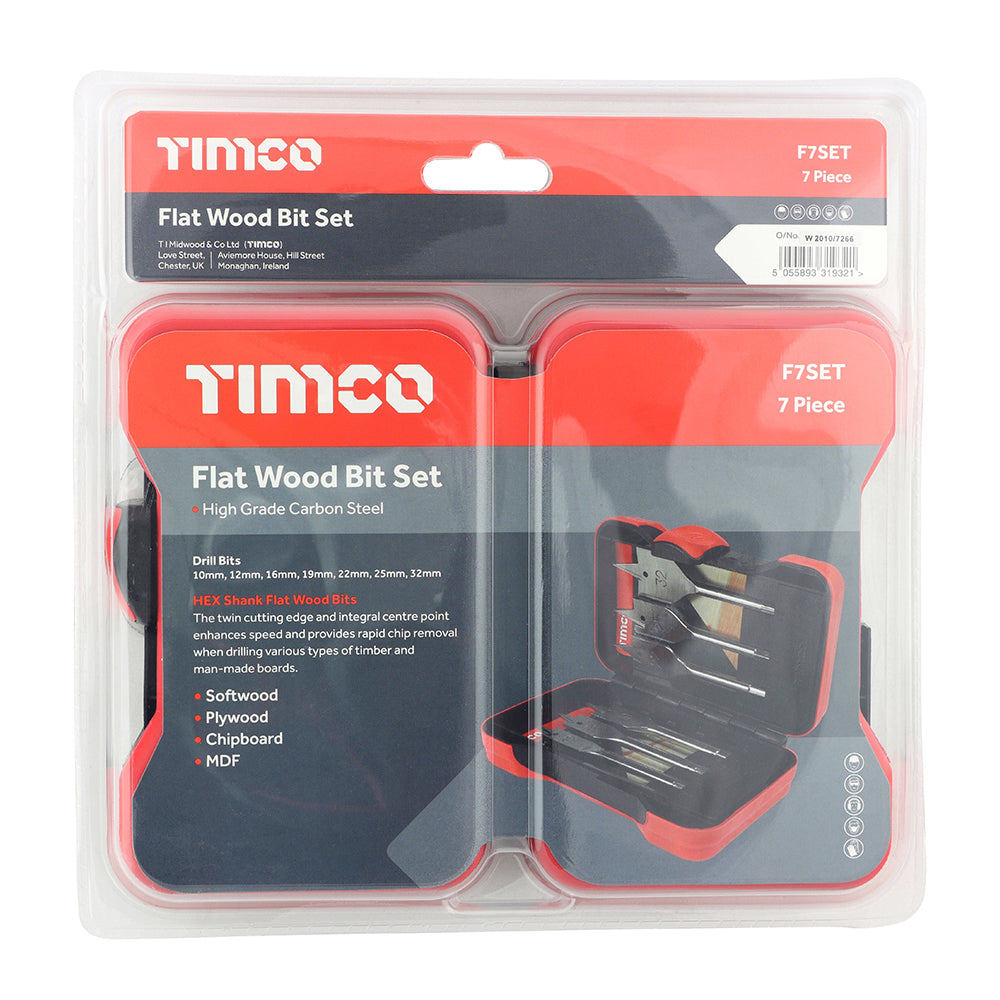 This is an image of Timco - Flat Wood Bit Set 7pcs (7 Pieces Case) F7SET