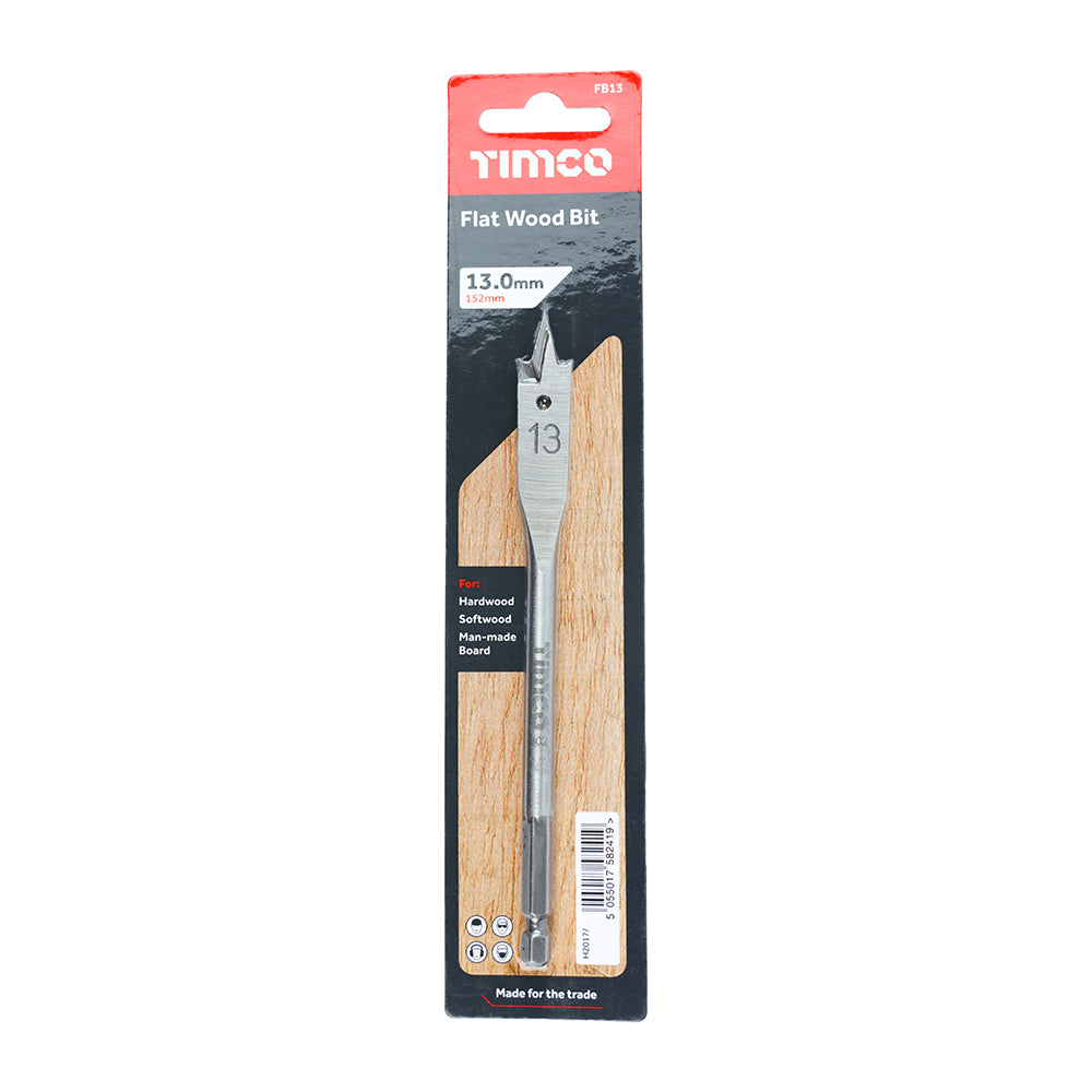 This is an image of Timco - Flat Wood Bit 13.0 x 152 (1 Each Blister Pack) FB13